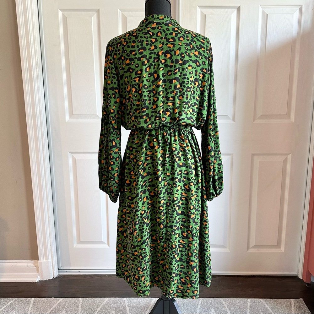 Kirundo Green Leopard Print Peasant Style Midi Dr… - image 4